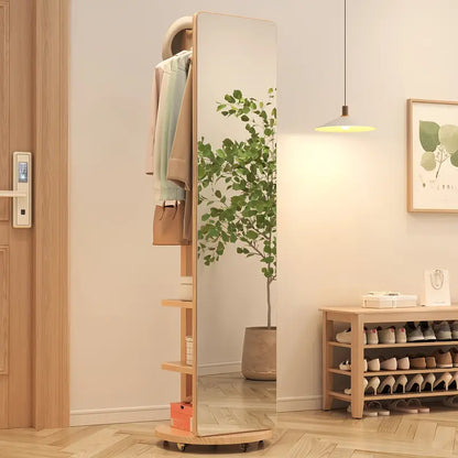 ✨ Espejo de Pie de Madera Maciza – ¡Giratorio con Perchero! 🪞