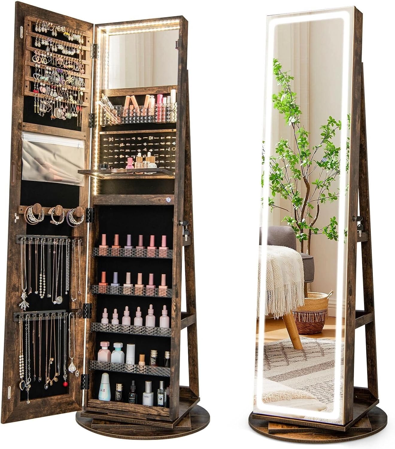 Armadio portagioie con specchio a figura intera e luci LED regolabili