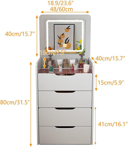 Coiffeuse 3 en 1 peu encombrante avec miroir LED rabattable