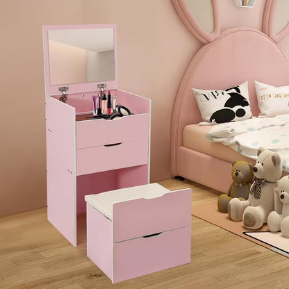 Coiffeuse 3 en 1 peu encombrante avec miroir LED rabattable