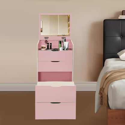 Coiffeuse 3 en 1 peu encombrante avec miroir LED rabattable