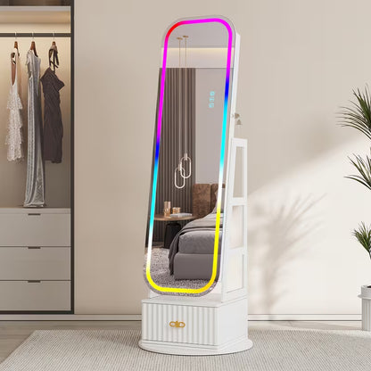 Armoire à bijoux 360° vintage avec miroir et lumières LED