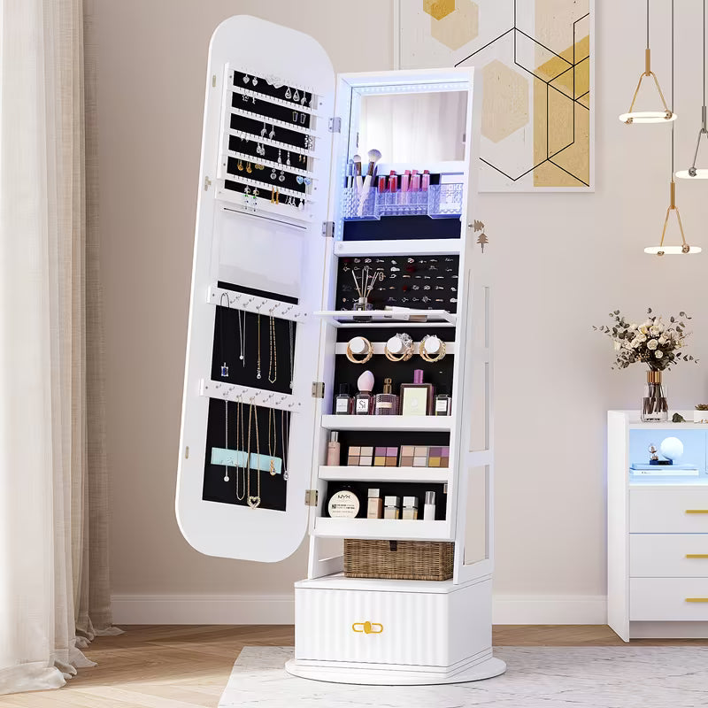 Armoire à bijoux 360° vintage avec miroir et lumières LED