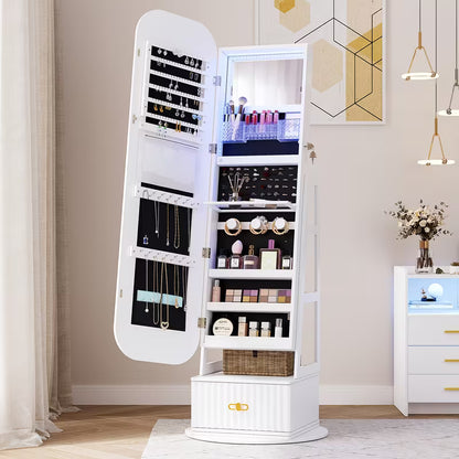 Armoire à bijoux 360° vintage avec miroir et lumières LED