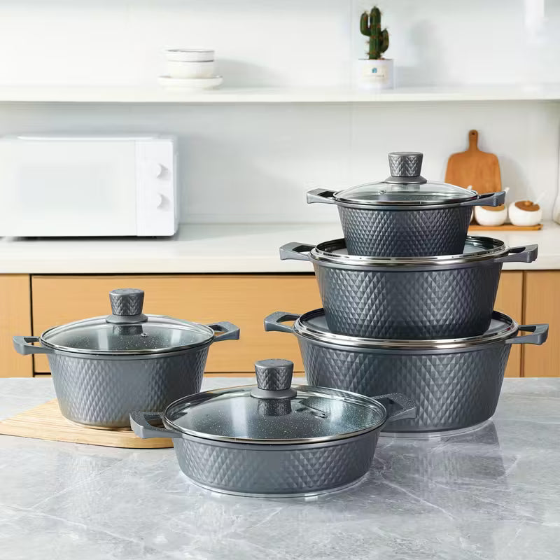 Ensemble d'ustensiles de cuisine avec casserole et poêle revêtues de pierre Maifan
