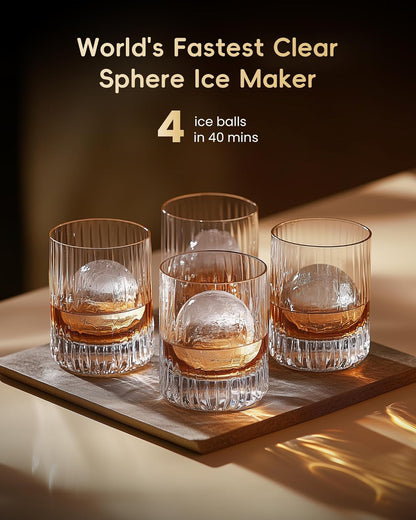 ecozy Macchina per Sfere di Ghiaccio Trasparenti 2” | 4 Sfere in 40 Min, 144 al Giorno, Auto-Pulizia per Whisky Bar