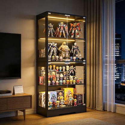 Buffet Vitrine avec 4 Étagères et Éclairage LED 3 Couleurs