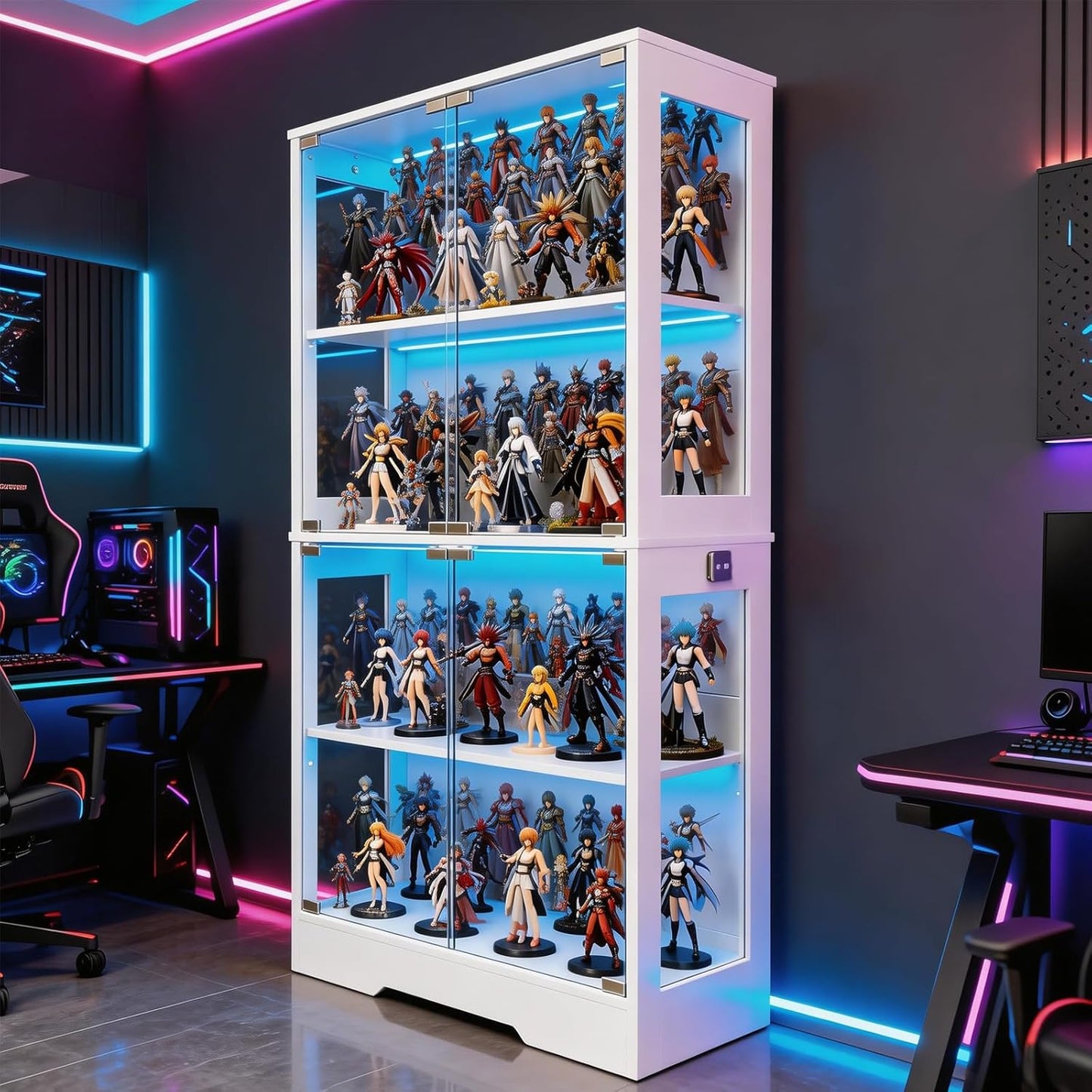 Buffet Vitrine avec 4 Étagères et Éclairage LED 3 Couleurs